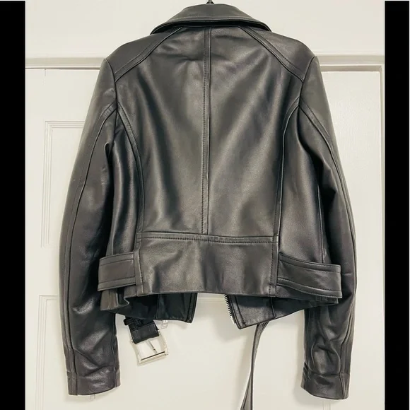 Like New MICHAEL Michael Kors Studdded Belt Biker Jacket 100% Real Lamb Leather - Picture 6 of 14